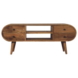 Solid Mango Wood Oak Finished Circular Media Unit with 2 Open Slots