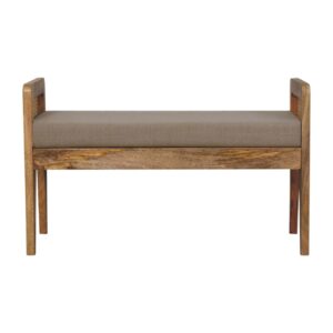 Solid Mango Wood Mud Coloured Linen and Rattan Bench