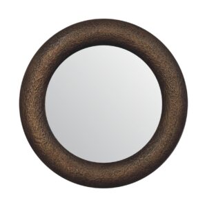 Solid Mango Wood Round Metallic Hammered Mirror