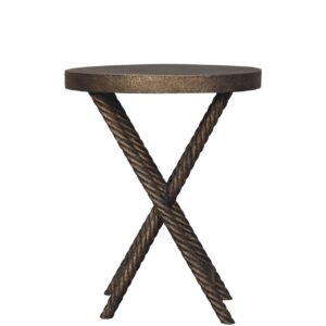 Solid Mango Wood Metallic Rope Side Table