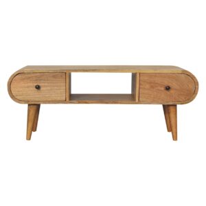 Solid Mango Wood Oak Finished Circular TV Unit