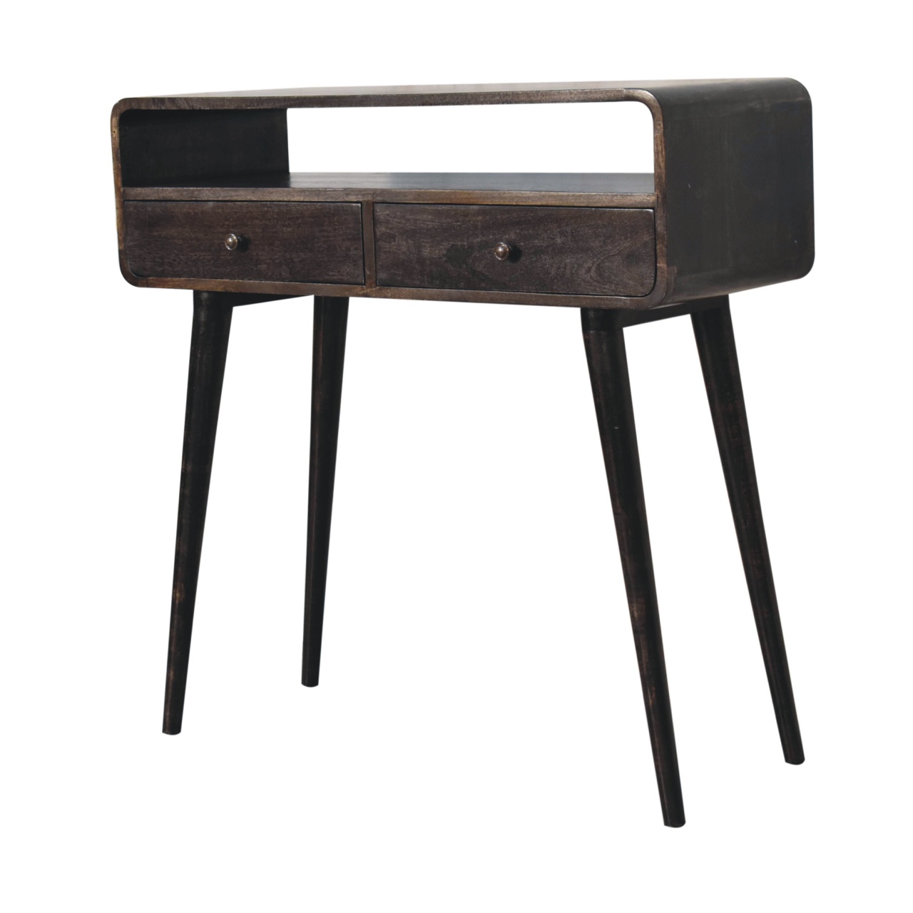 Solid Mango Wood Curved Ash Black Console Table - Image 2