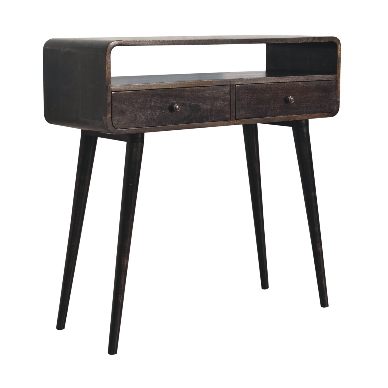 Solid Mango Wood Curved Ash Black Console Table - Image 3