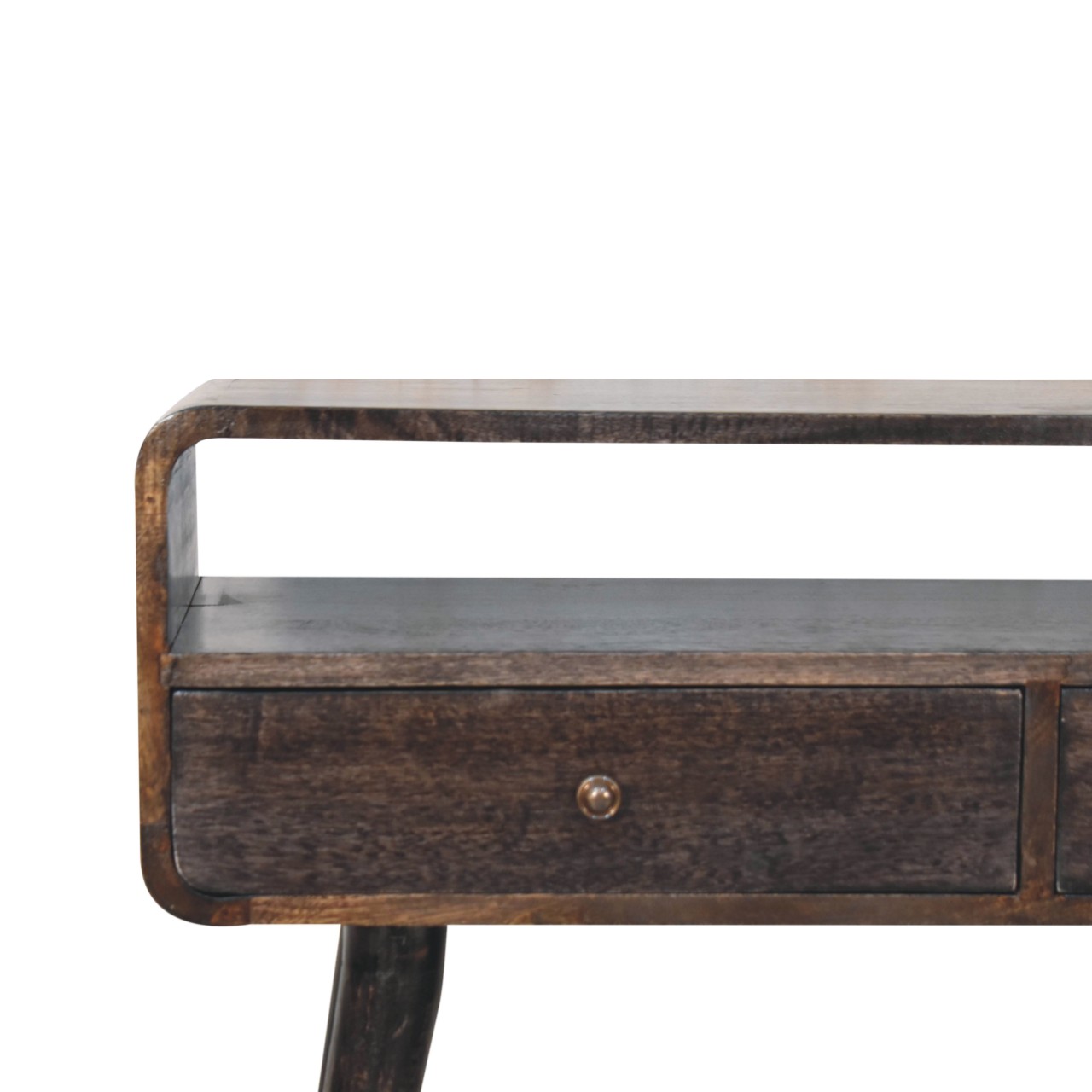Solid Mango Wood Curved Ash Black Console Table - Image 4