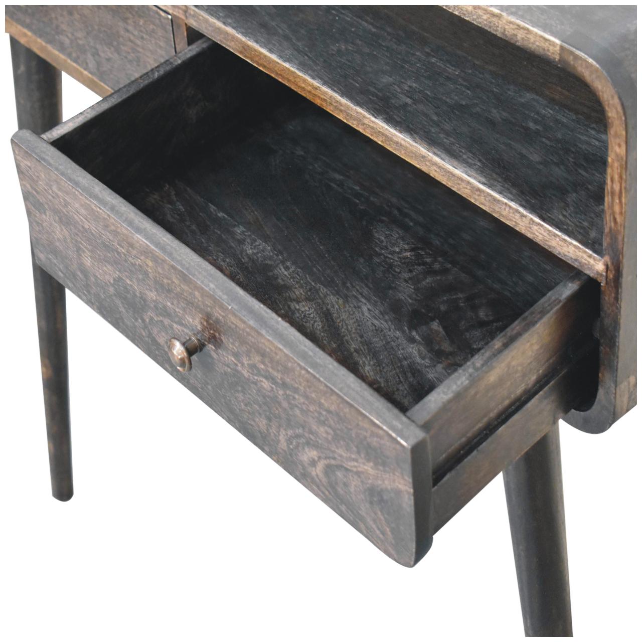 Solid Mango Wood Curved Ash Black Console Table - Image 6