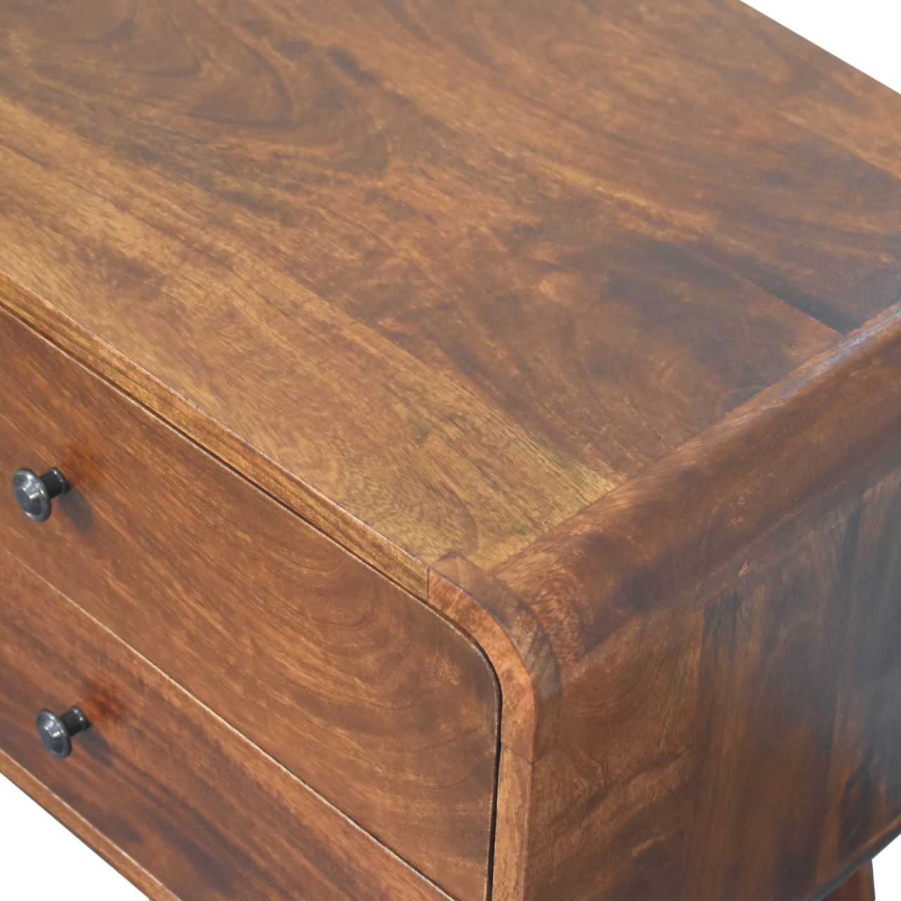 Solid Mango Wood Chestnut Finished 2 Drawer Large Curved Bedside - Image 5