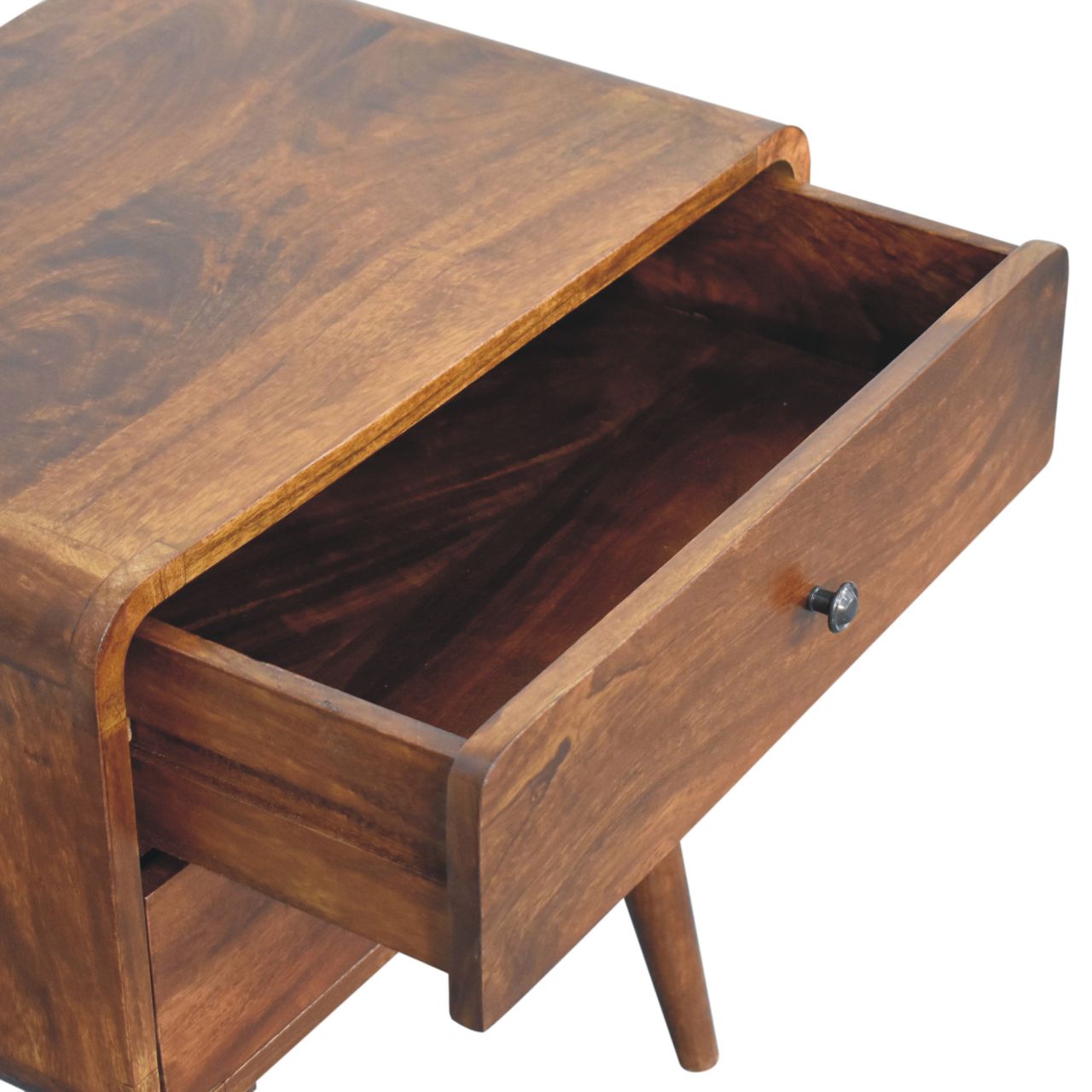 Solid Mango Wood Chestnut Finished 2 Drawer Large Curved Bedside - Image 6