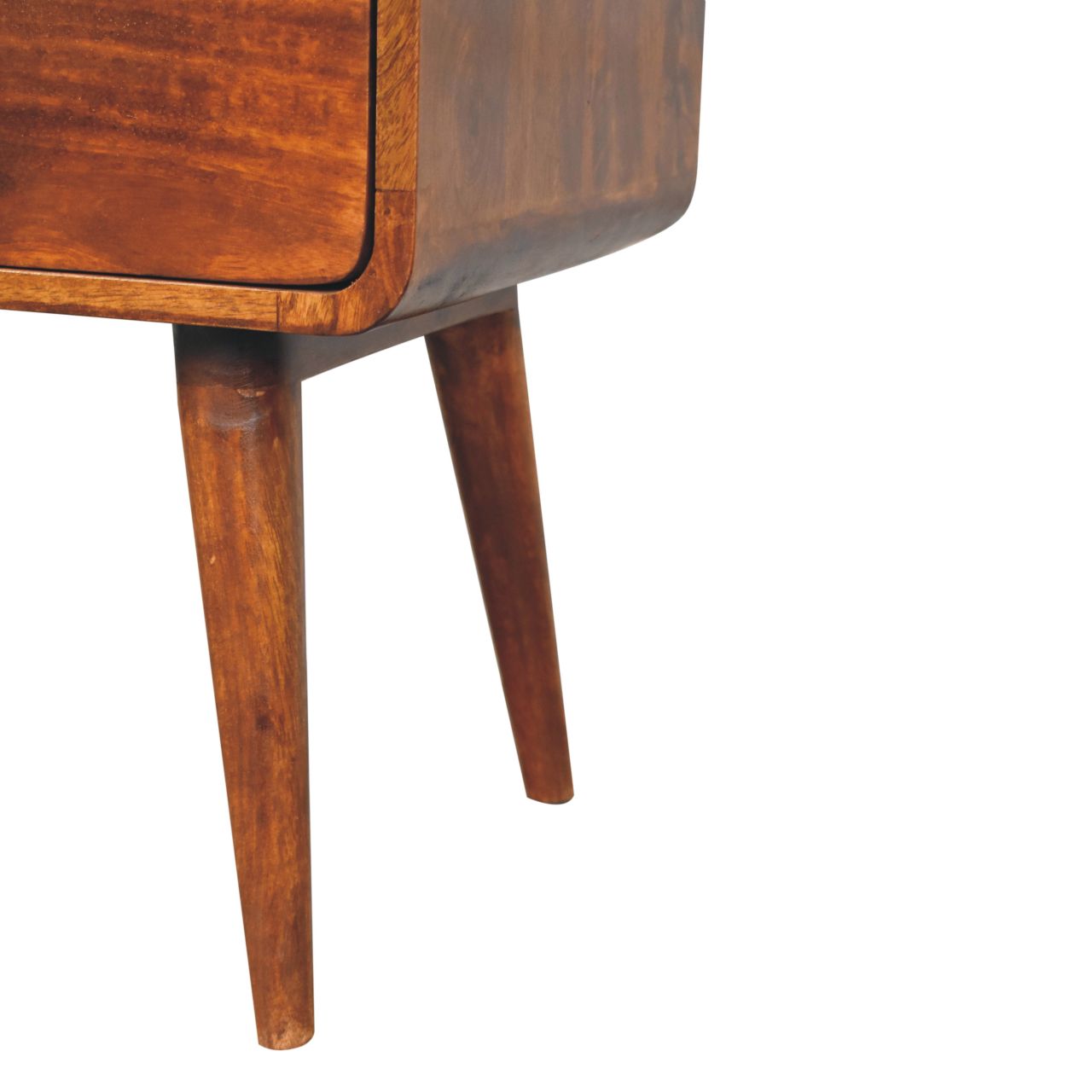 Solid Mango Wood Chestnut Finished 2 Drawer Large Curved Bedside - Image 7