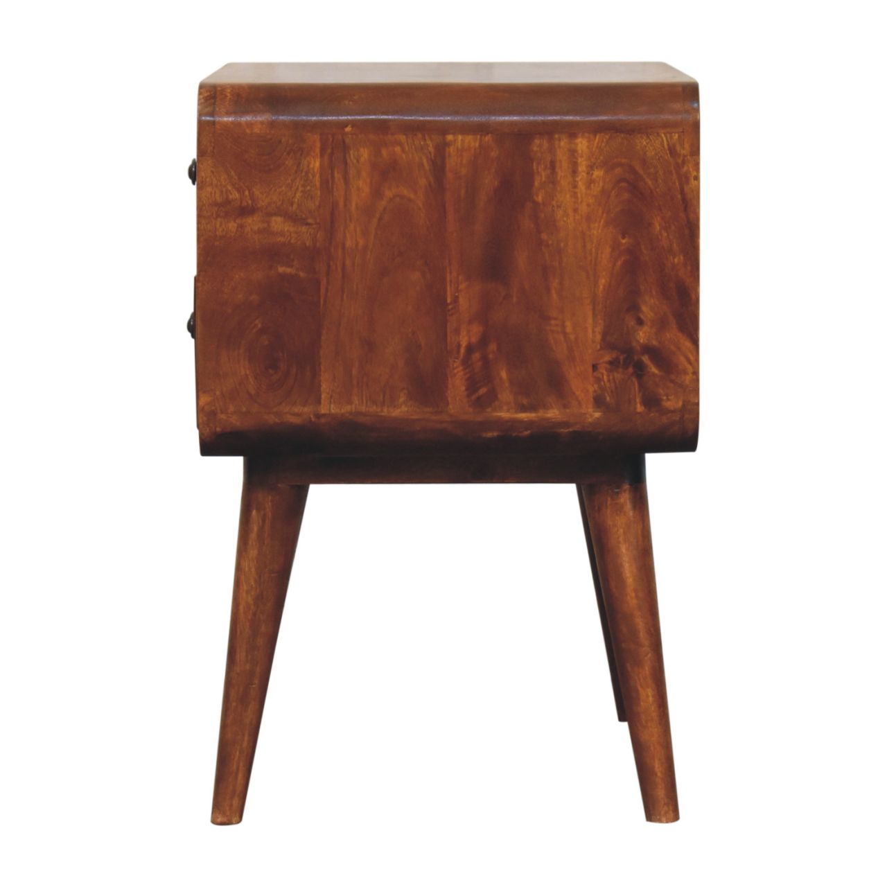 Solid Mango Wood Chestnut Finished 2 Drawer Large Curved Bedside - Image 8