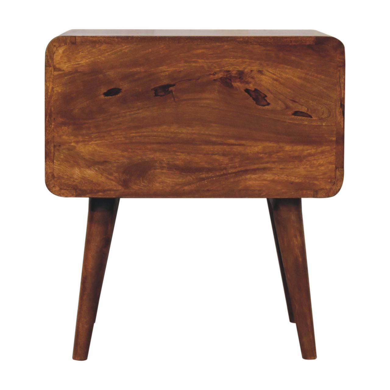 Solid Mango Wood Chestnut Finished 2 Drawer Large Curved Bedside - Image 9