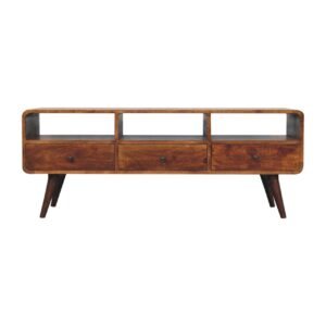 Solid Mango Wood Trio Curved Chestnut Media Unit