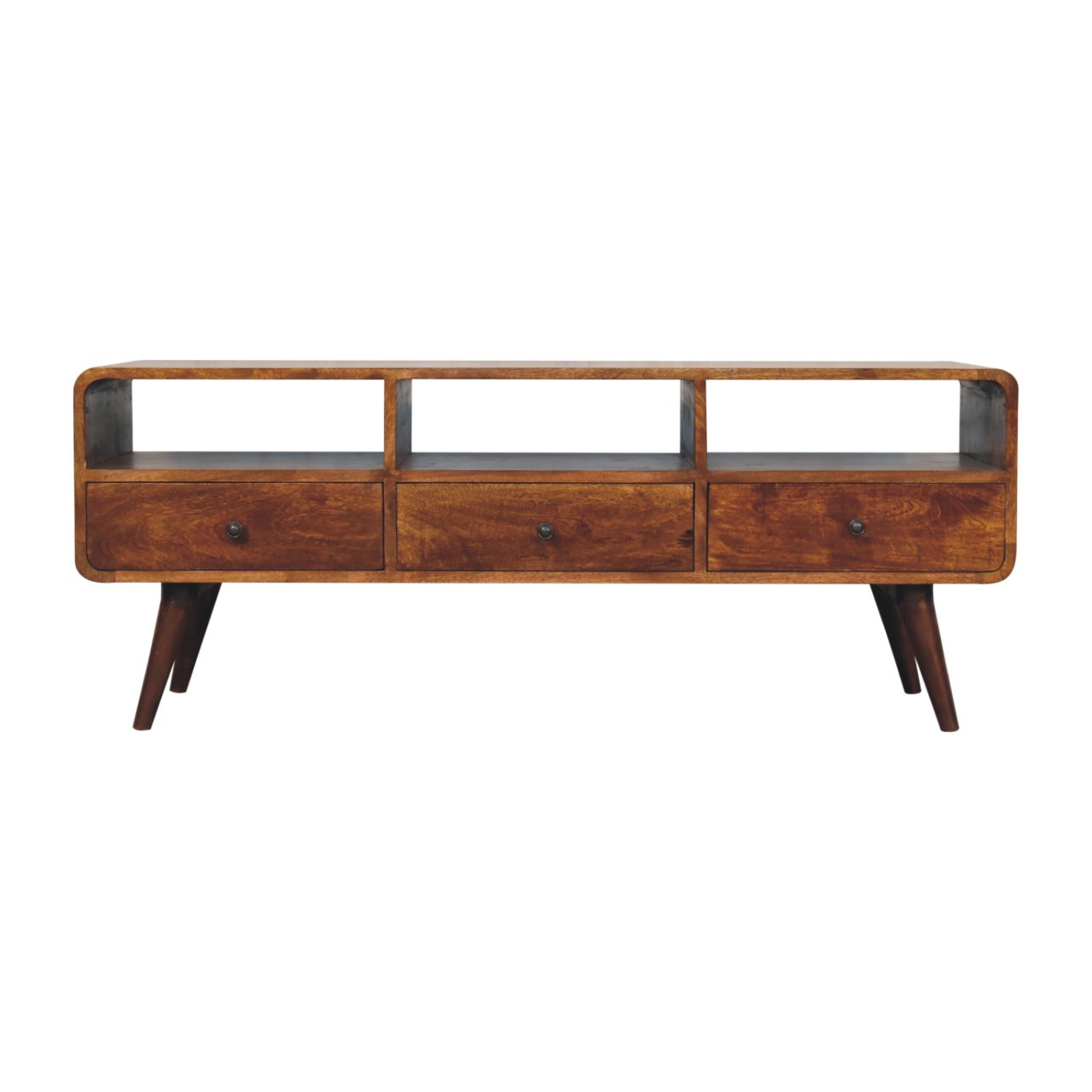 Solid Mango Wood Trio Curved Chestnut Media Unit
