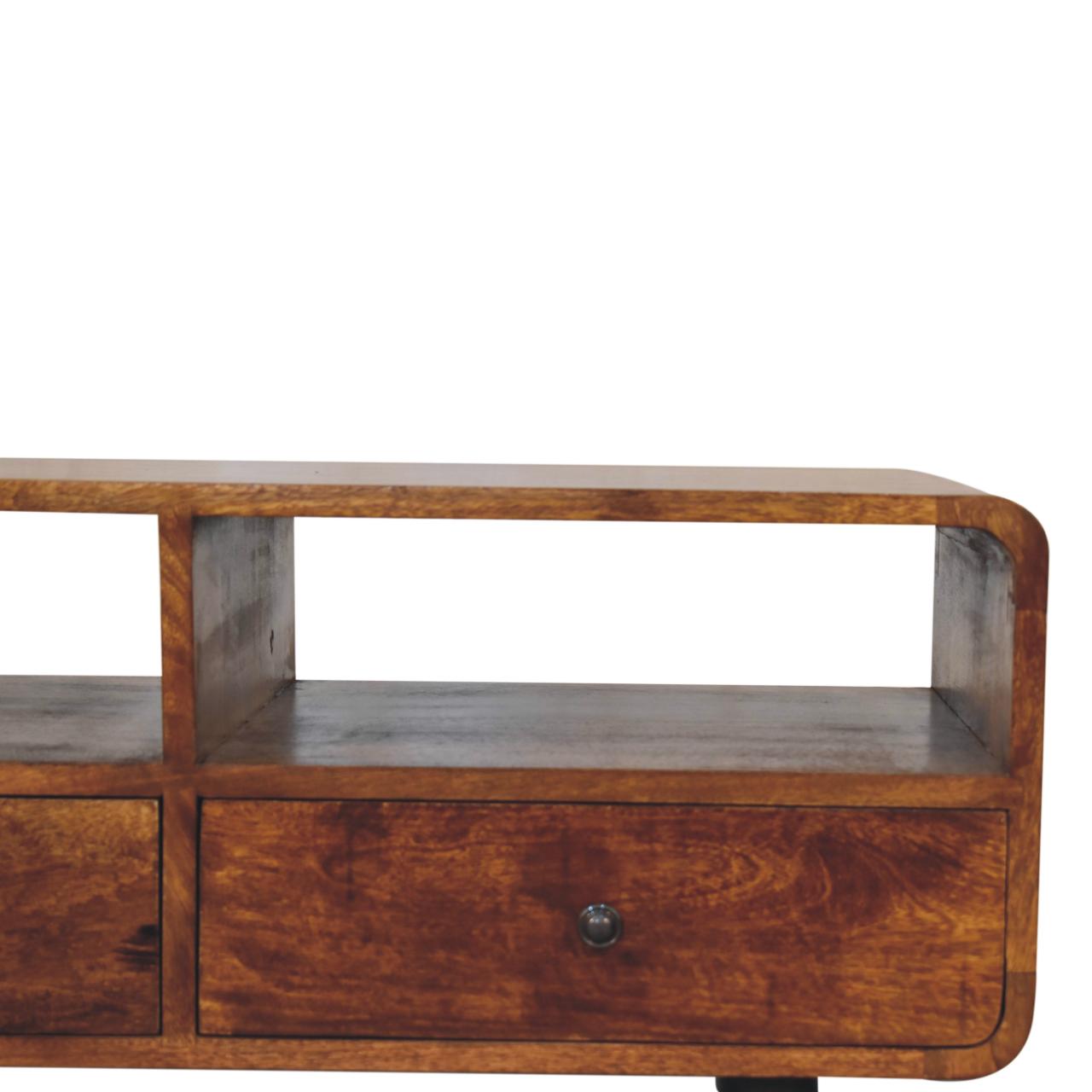 Solid Mango Wood Trio Curved Chestnut Media Unit - Image 4