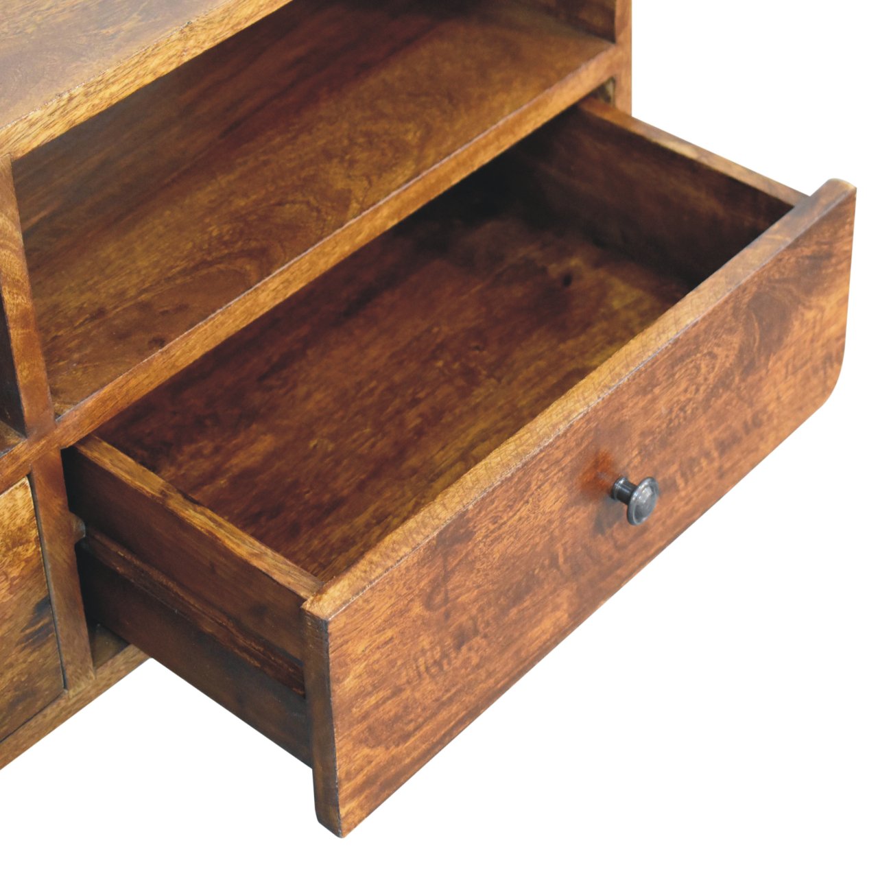 Solid Mango Wood Trio Curved Chestnut Media Unit - Image 6
