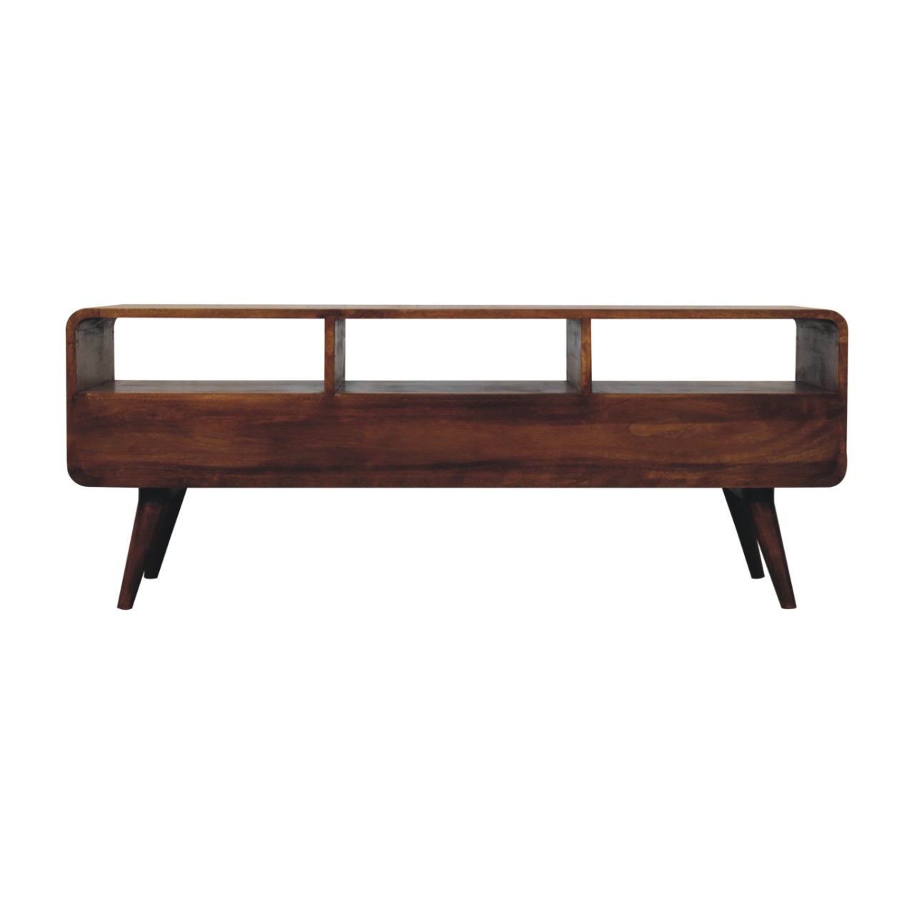 Solid Mango Wood Trio Curved Chestnut Media Unit - Image 9