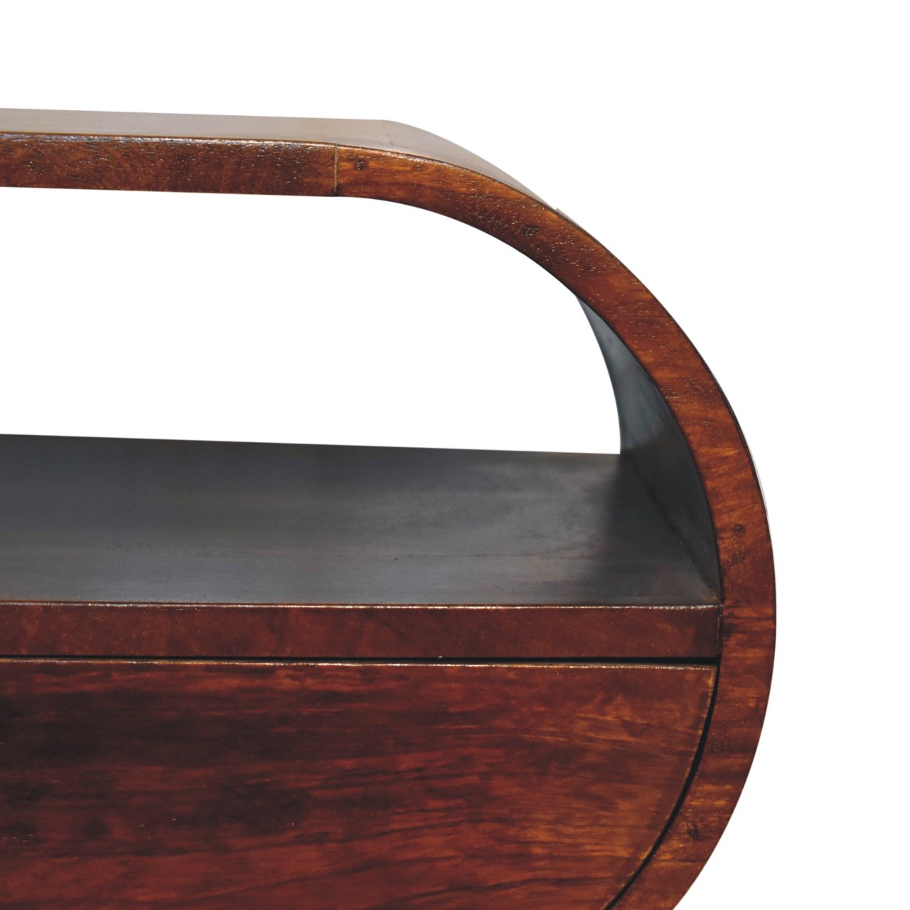 Solid Mango Wood Chestnut Finished 1 Drawer 1 Slot Large Rounded Open Bedside - Image 4