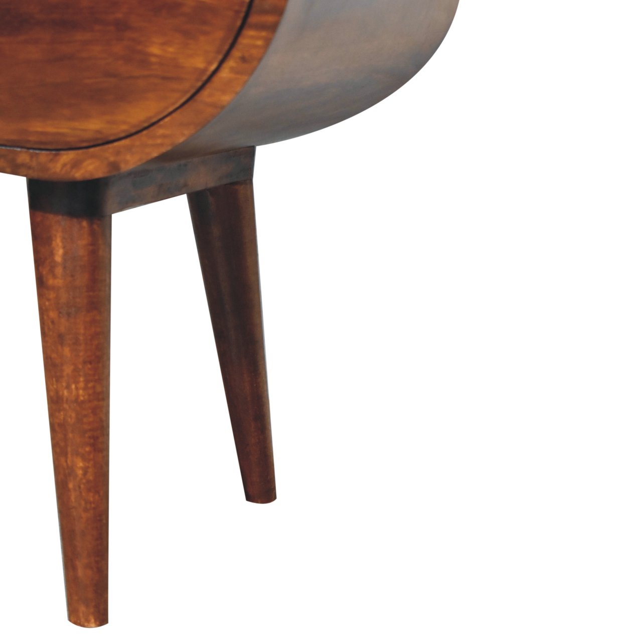 Solid Mango Wood Chestnut Finished 1 Drawer 1 Slot Large Rounded Open Bedside - Image 7