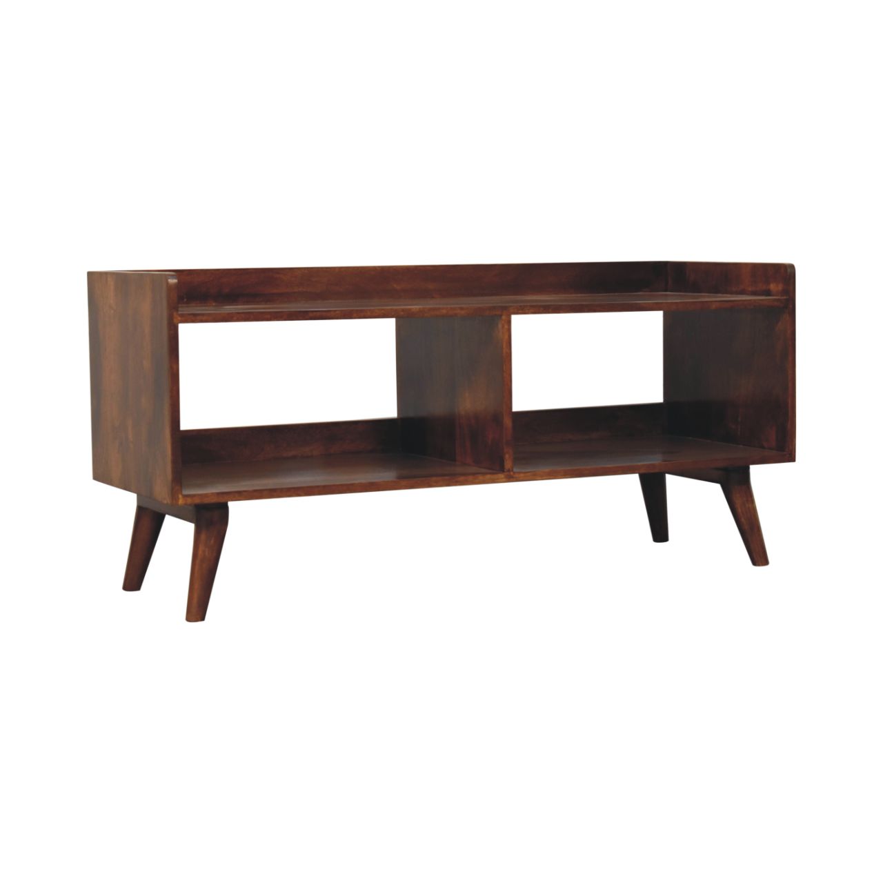 Solid Mango Wood Chestnut Finished Open Shelved Media Unit - Image 2