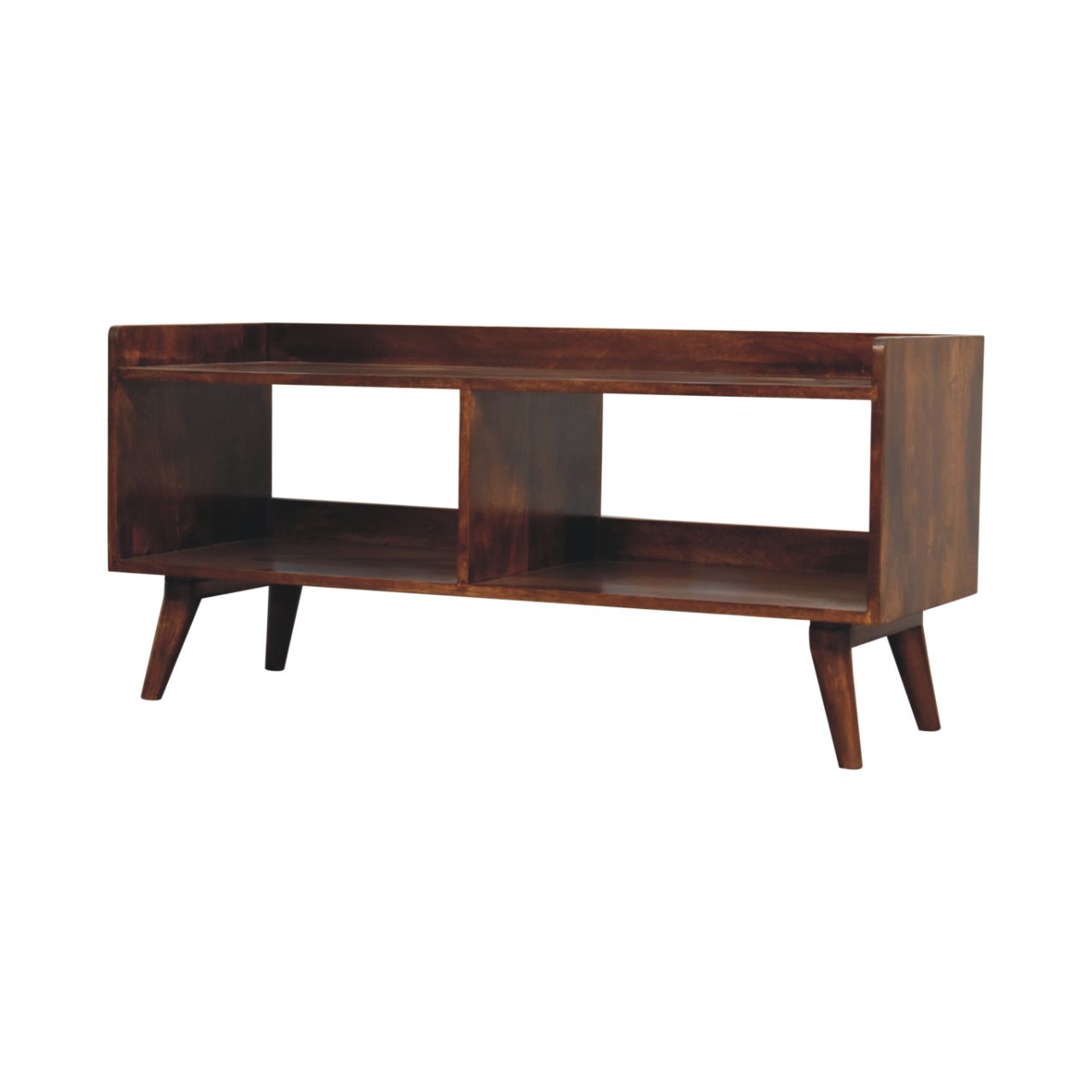 Solid Mango Wood Chestnut Finished Open Shelved Media Unit - Image 3