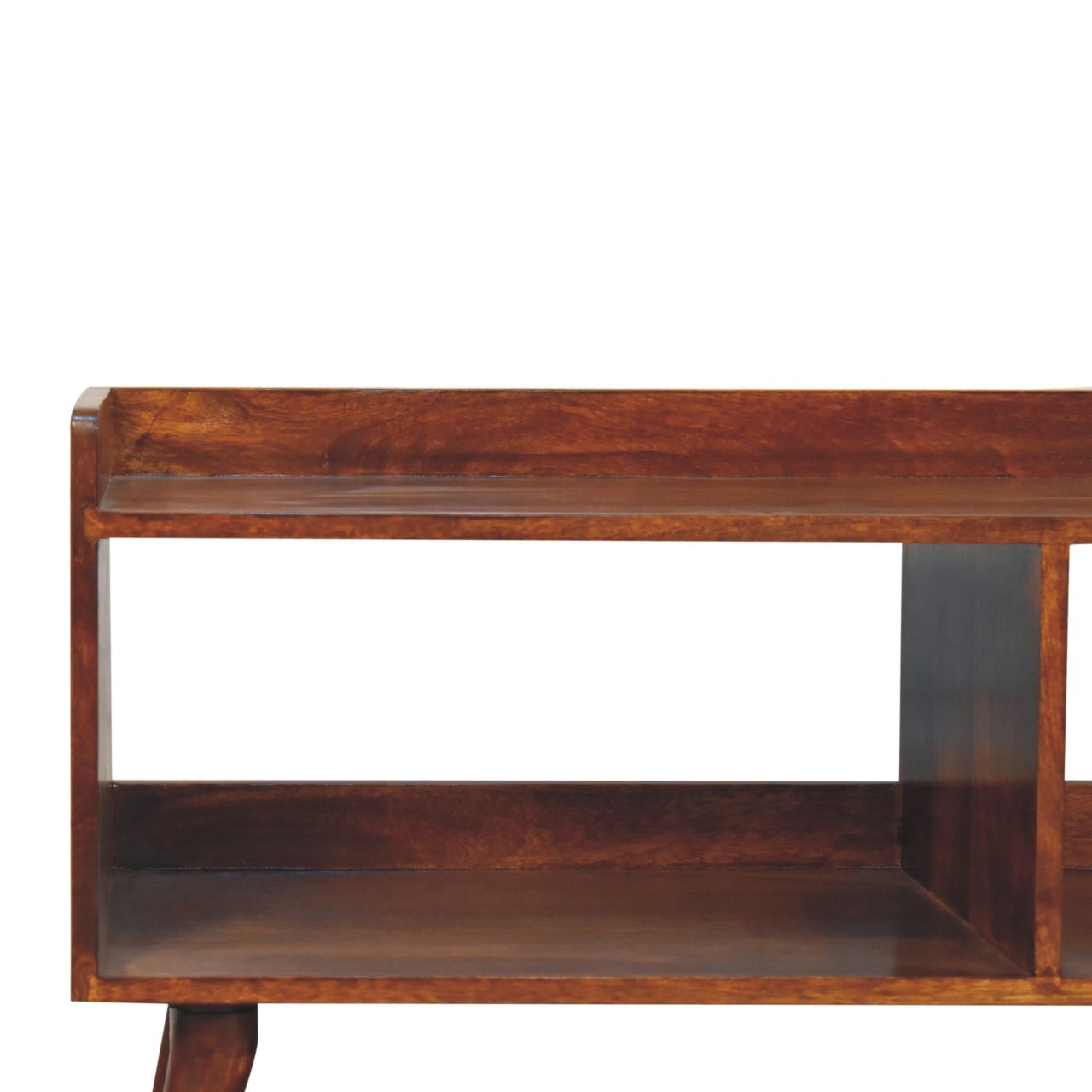 Solid Mango Wood Chestnut Finished Open Shelved Media Unit - Image 4