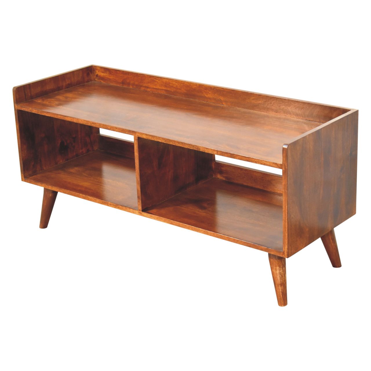 Solid Mango Wood Chestnut Finished Open Shelved Media Unit - Image 5