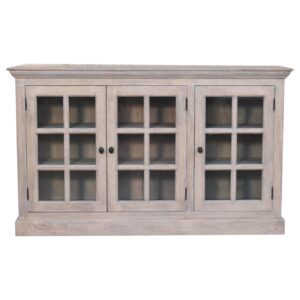 Solid Mango Wood Stone Wash Triple Glazed 3 Door Cabinet