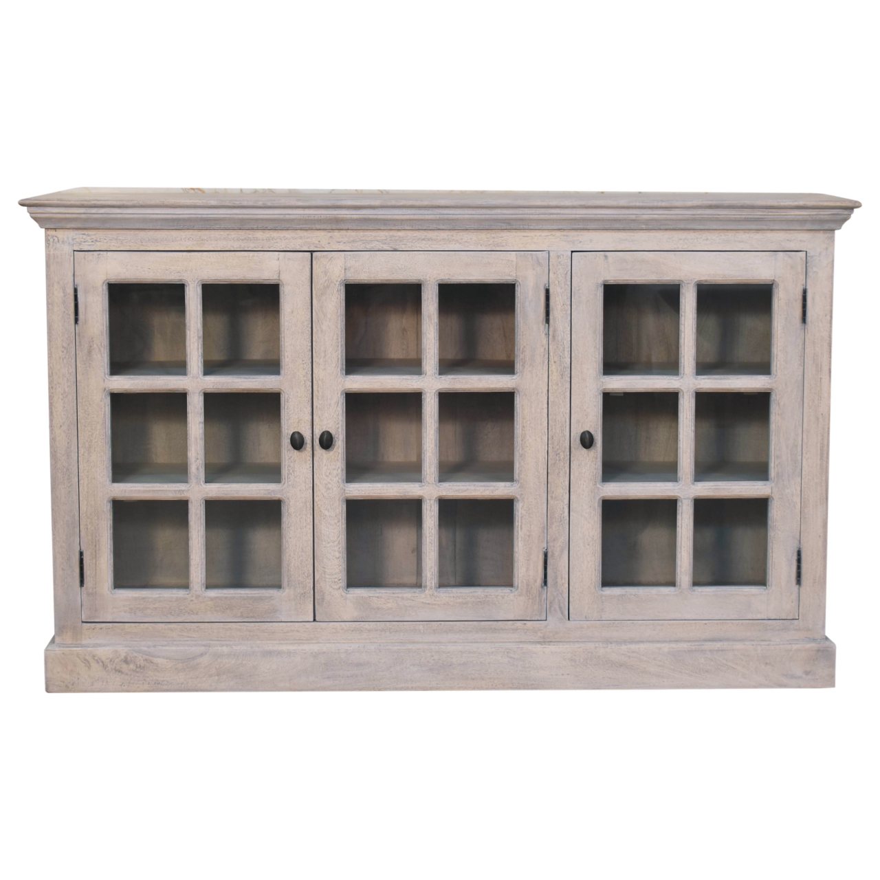 Solid Mango Wood Stone Wash Triple Glazed 3 Door Cabinet