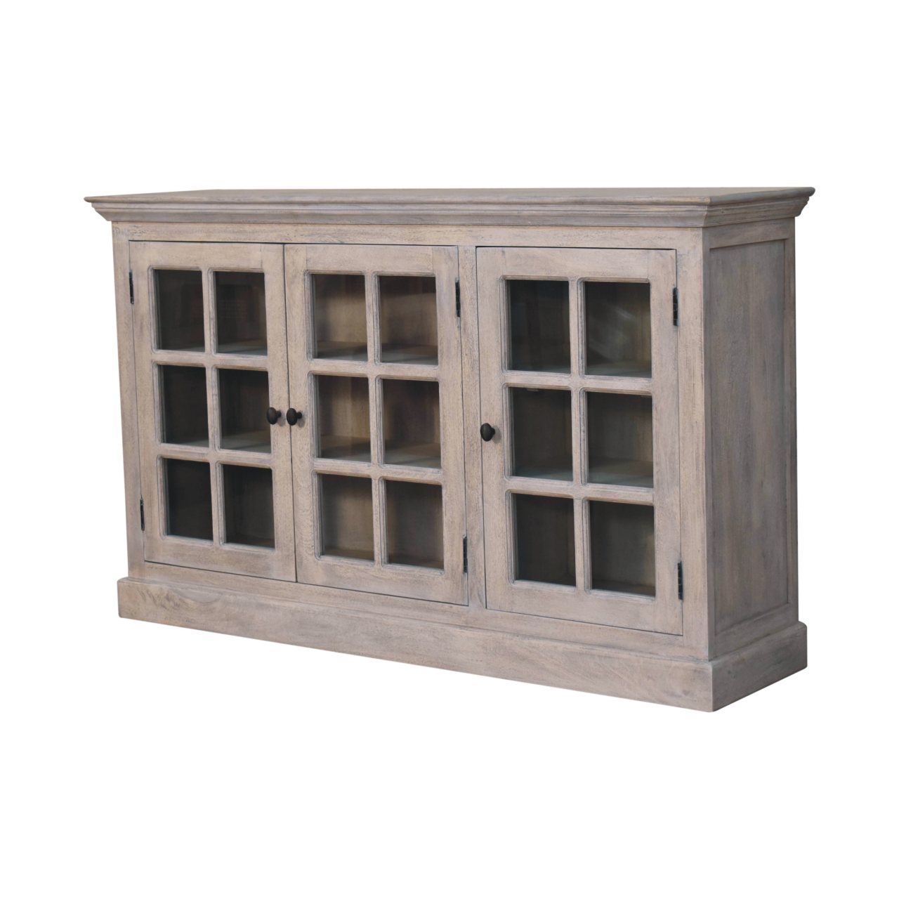 Solid Mango Wood Stone Wash Triple Glazed 3 Door Cabinet - Image 2