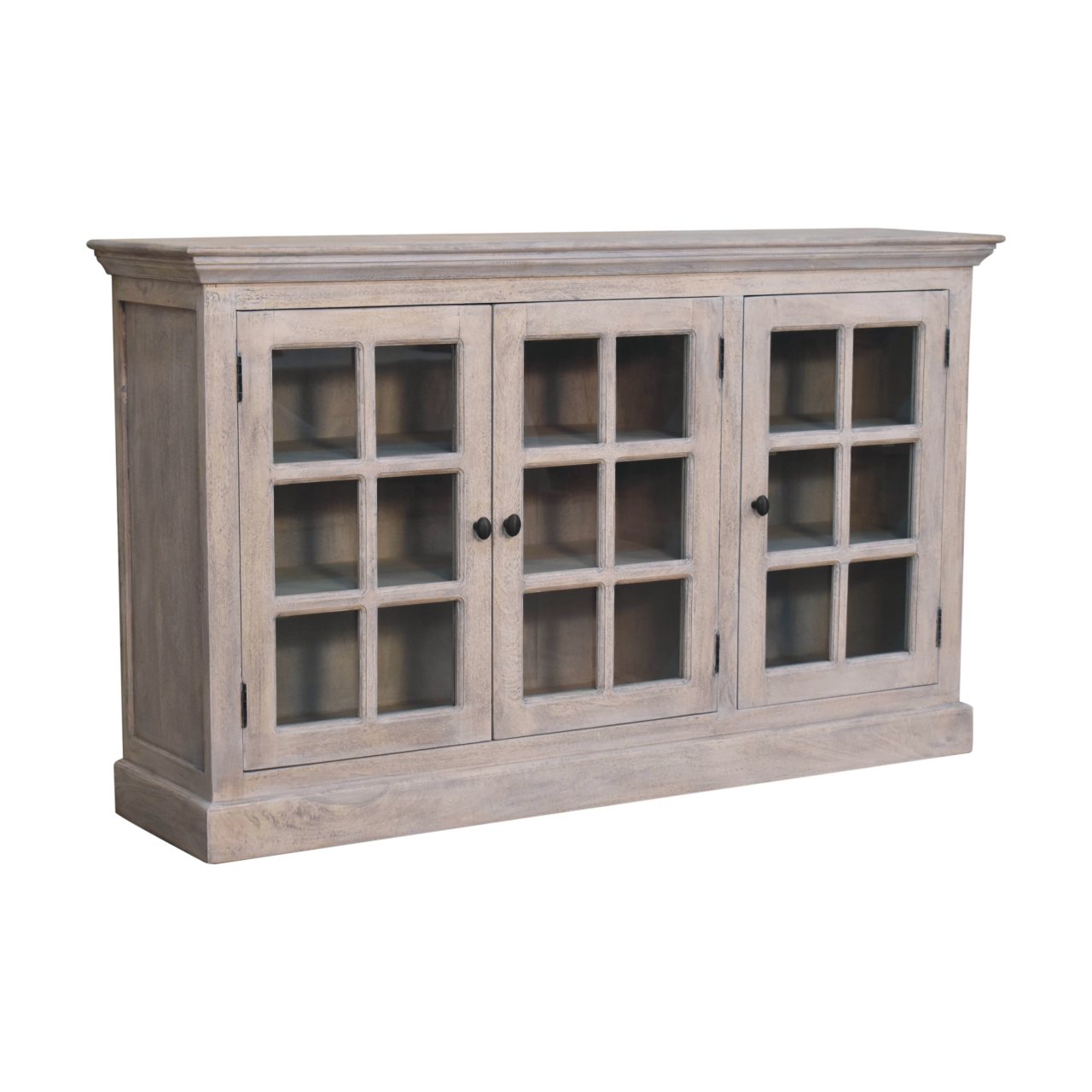 Solid Mango Wood Stone Wash Triple Glazed 3 Door Cabinet - Image 3