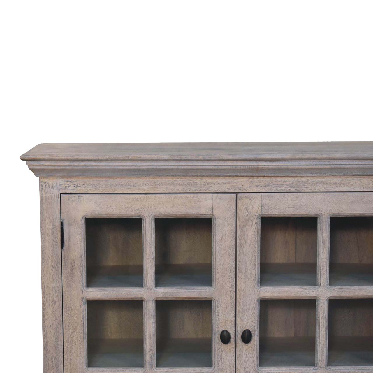 Solid Mango Wood Stone Wash Triple Glazed 3 Door Cabinet - Image 4