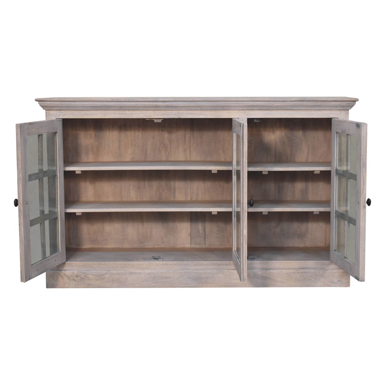 Solid Mango Wood Stone Wash Triple Glazed 3 Door Cabinet - Image 5