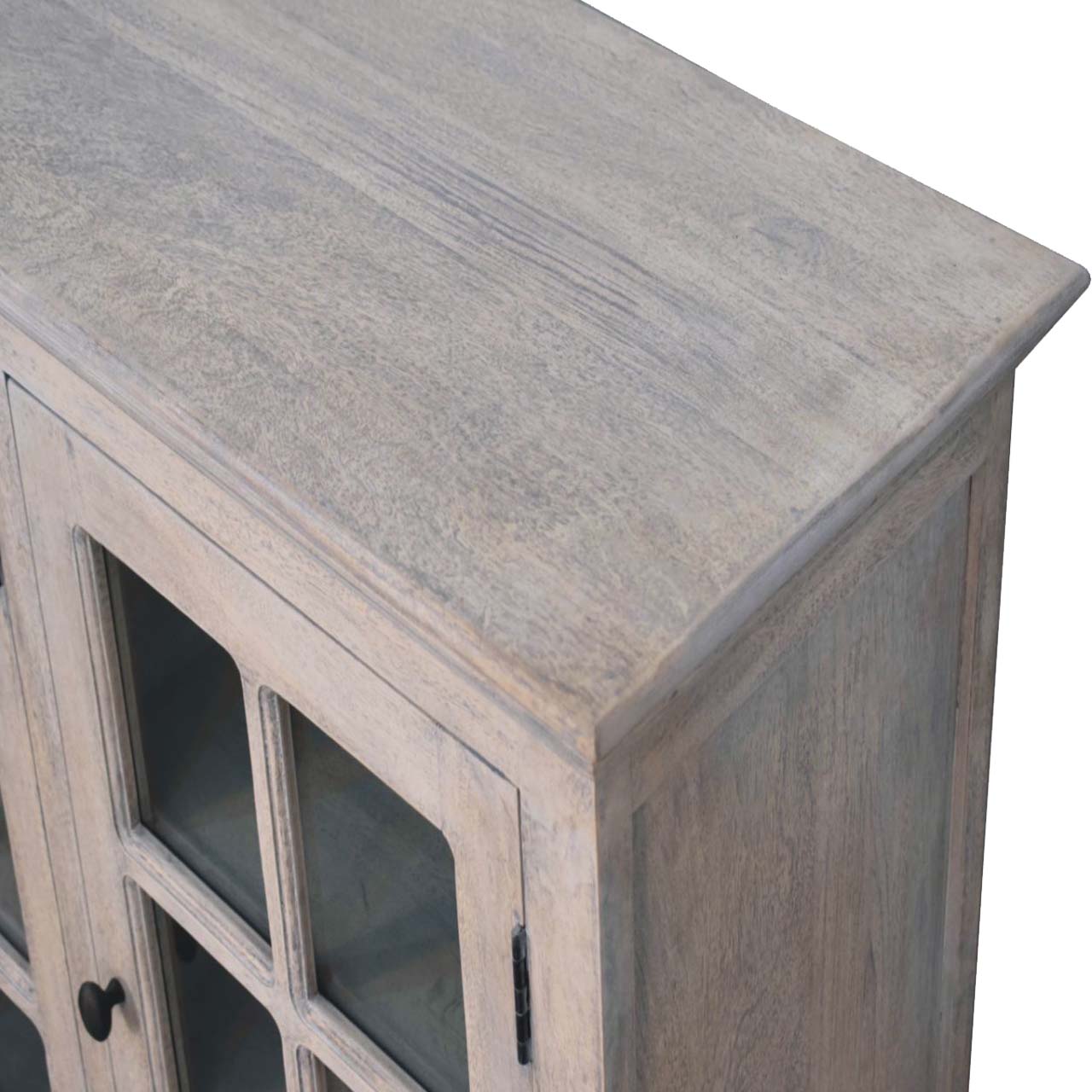 Solid Mango Wood Stone Wash Triple Glazed 3 Door Cabinet - Image 6