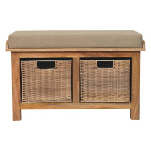 Solid Mango Wood Mango Wood Rattan Basket Linen Bench