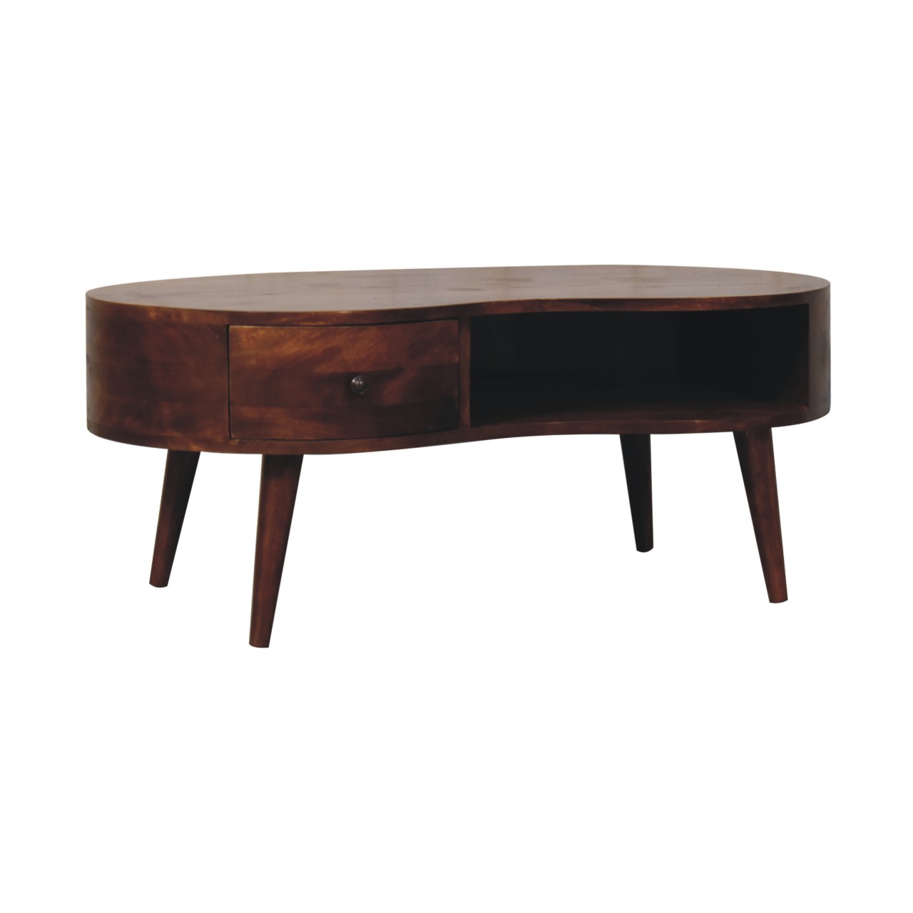 Solid Mango Wood Chestnut Finished Large Wave Shaped 1 Drawer 1 Slot Coffee Table - Image 2