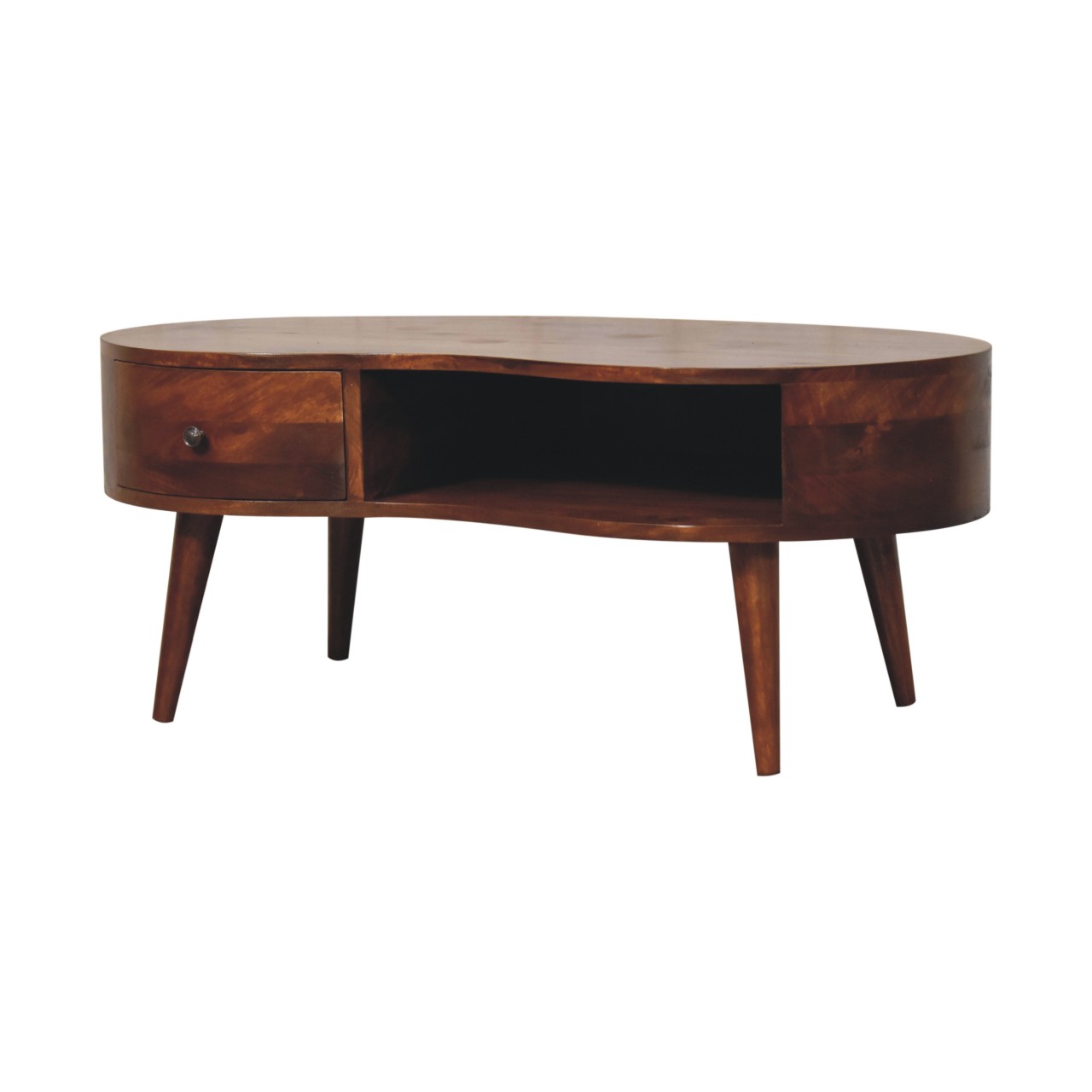 Solid Mango Wood Chestnut Finished Large Wave Shaped 1 Drawer 1 Slot Coffee Table - Image 3