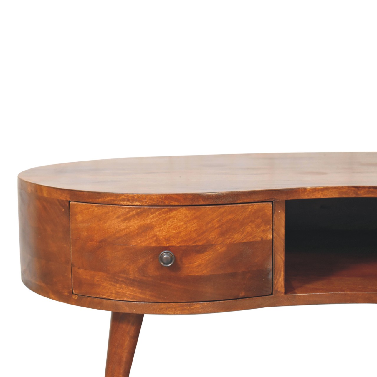 Solid Mango Wood Chestnut Finished Large Wave Shaped 1 Drawer 1 Slot Coffee Table - Image 4