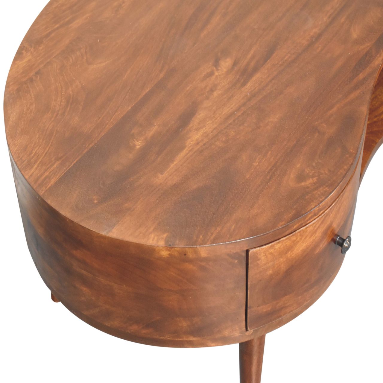 Solid Mango Wood Chestnut Finished Large Wave Shaped 1 Drawer 1 Slot Coffee Table - Image 5