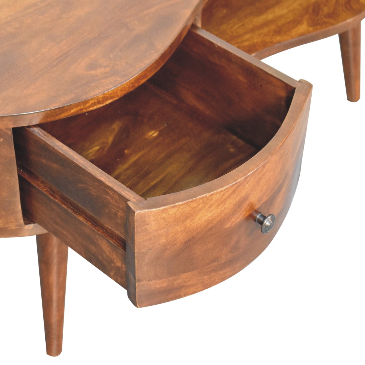 Solid Mango Wood Chestnut Finished Large Wave Shaped 1 Drawer 1 Slot Coffee Table - Image 6