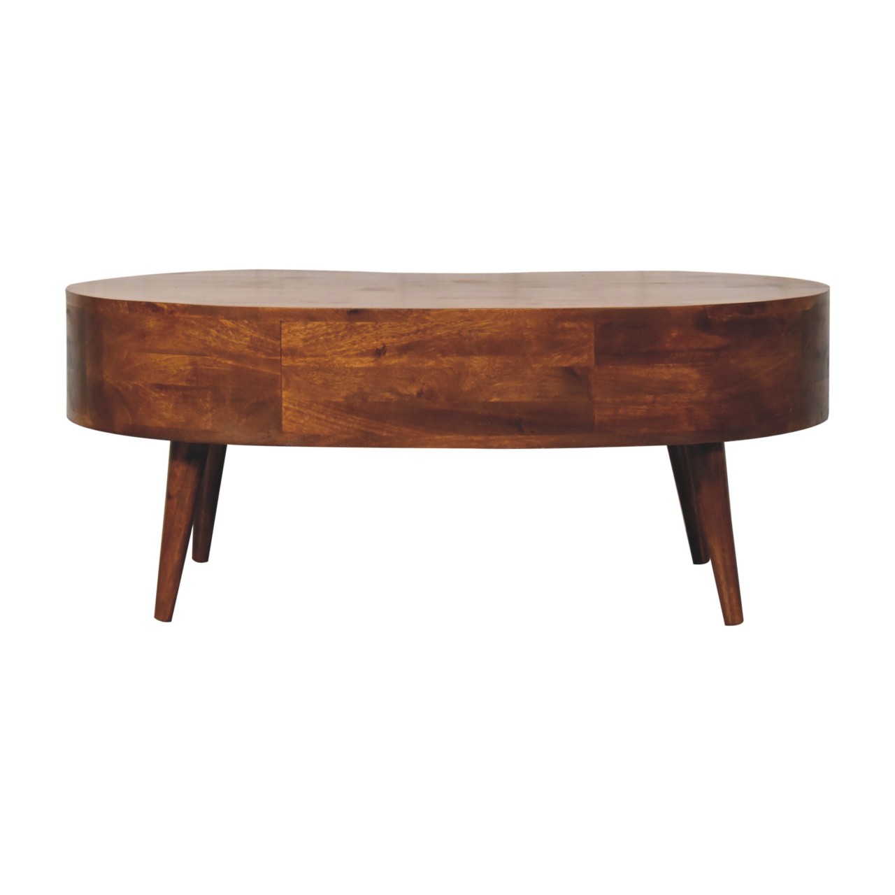 Solid Mango Wood Chestnut Finished Large Wave Shaped 1 Drawer 1 Slot Coffee Table - Image 9