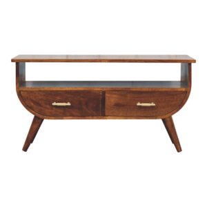 Solid Mango Wood Solid Chestnut Finished Mango Wood 2 Drawer Media Unit