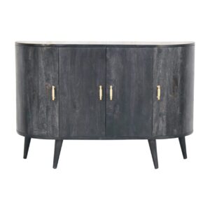 Solid Mango Wood Ash Black Finish 4 Door T-Bar Quad Cabinet