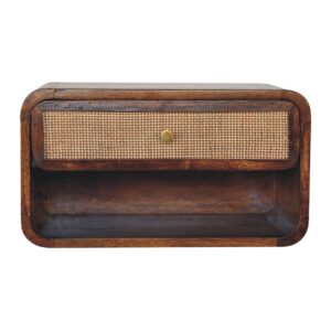 Solid Mango Wood Chestnut Wall Mounted Open Woven Bedside