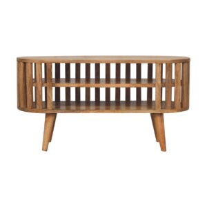 Solid Mango Wood Oak Finished Mini Ariella Slatted Media Unit