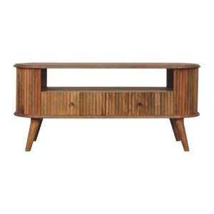 Solid Mango Wood Oak Finished Soba Nordic 2 Drawer Media Unit