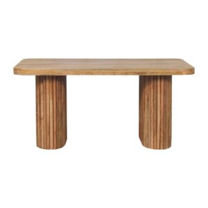 Solid Mango Wood Oak Finished Chunky Legs Soba Ridged Pattern Bench
