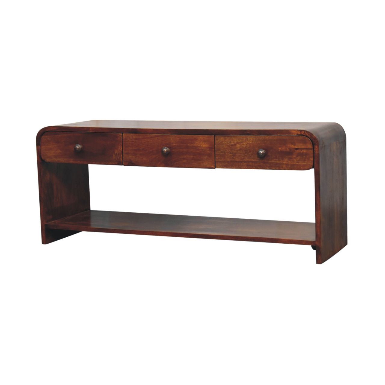Solid Mango Wood Chestnut Finished 2 Drawer Aspen Slim Media Unit - Image 2