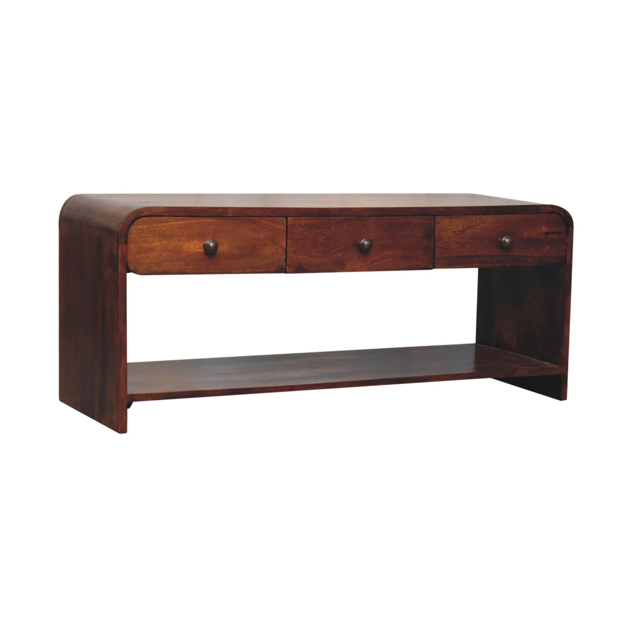 Solid Mango Wood Chestnut Finished 2 Drawer Aspen Slim Media Unit - Image 3