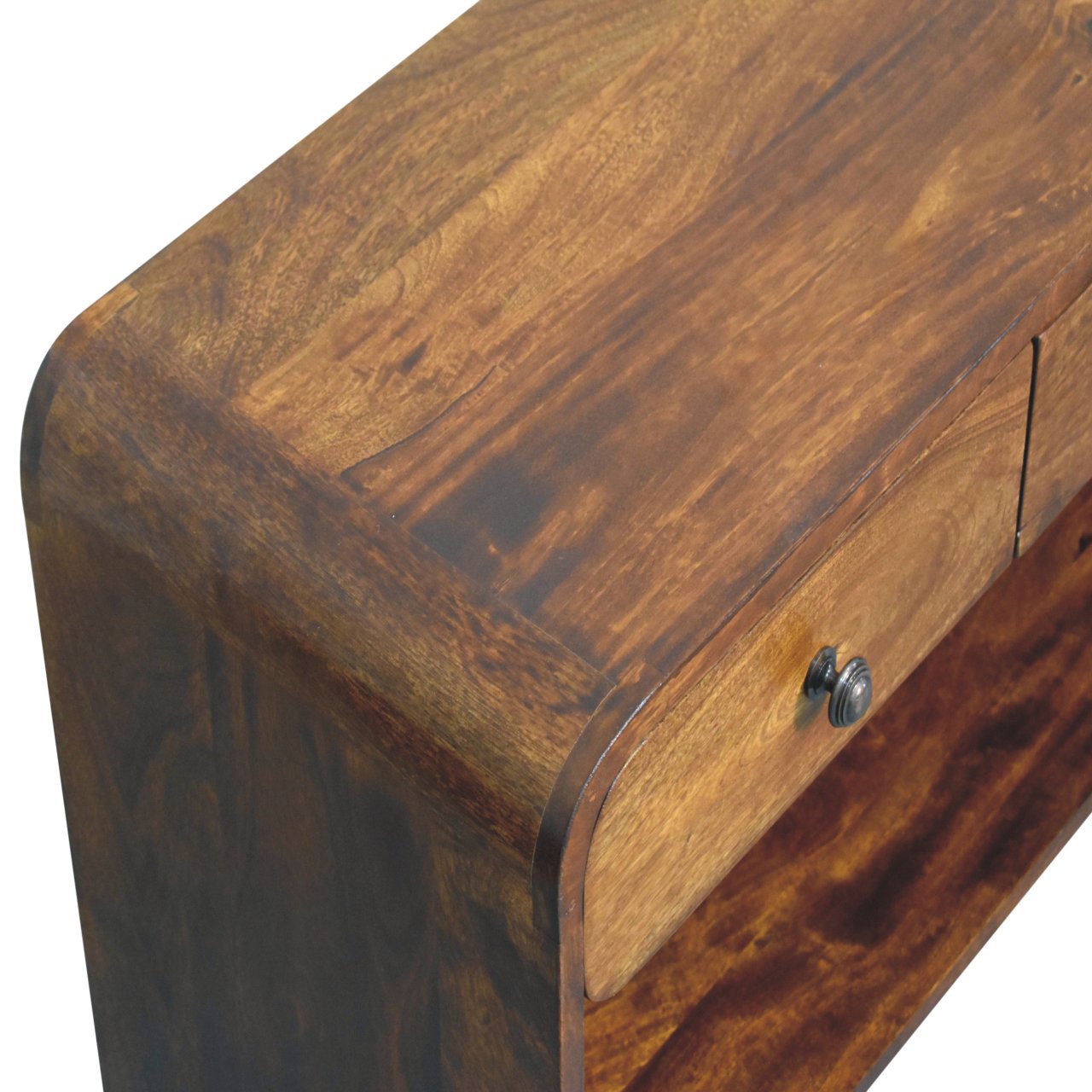 Solid Mango Wood Chestnut Finished 2 Drawer Aspen Slim Media Unit - Image 5