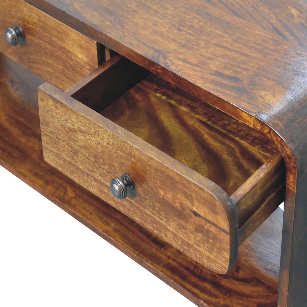 Solid Mango Wood Chestnut Finished 2 Drawer Aspen Slim Media Unit - Image 6