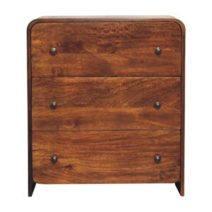 Solid Mango Wood Chestnut Finished Aspen Slim 3 Drawer Chest